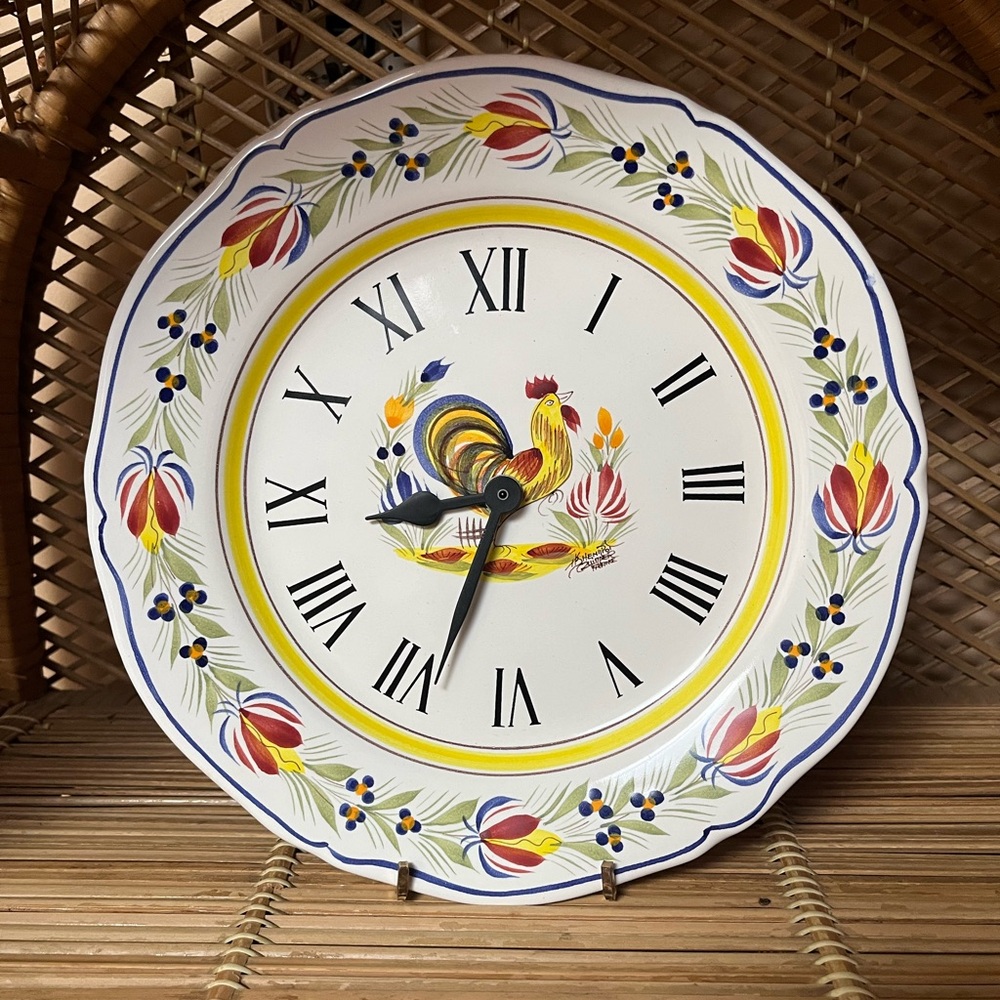 Henriot Quimper Hand Painted Plate Wall Clock Signed